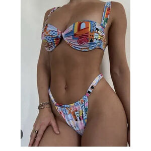 Jimmi Swim Naranja Bikini Set Size Small S Colorful Mediterranean Tile Print NEW